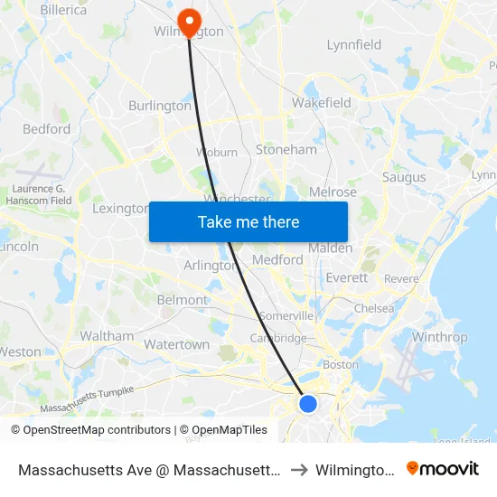 Massachusetts Ave @ Massachusetts Ave Station to Wilmington, MA map