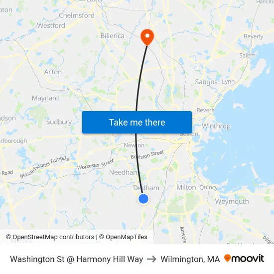 Washington St @ Harmony Hill Way to Wilmington, MA map