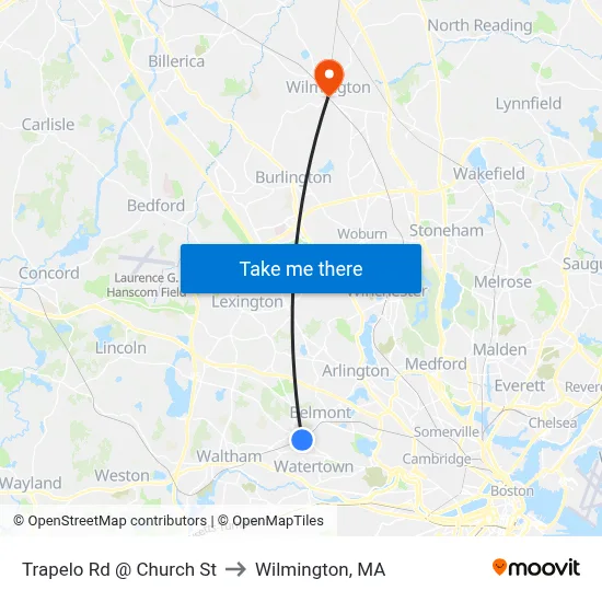 Trapelo Rd @ Church St to Wilmington, MA map