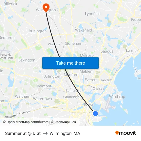 Summer St @ D St to Wilmington, MA map