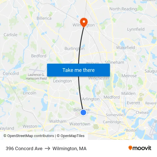 396 Concord Ave to Wilmington, MA map