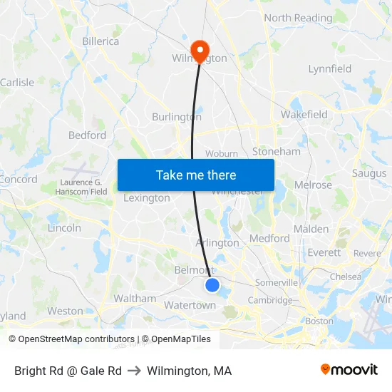 Bright Rd @ Gale Rd to Wilmington, MA map
