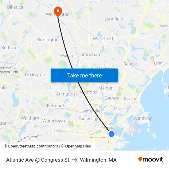 Atlantic Ave @ Congress St to Wilmington, MA map