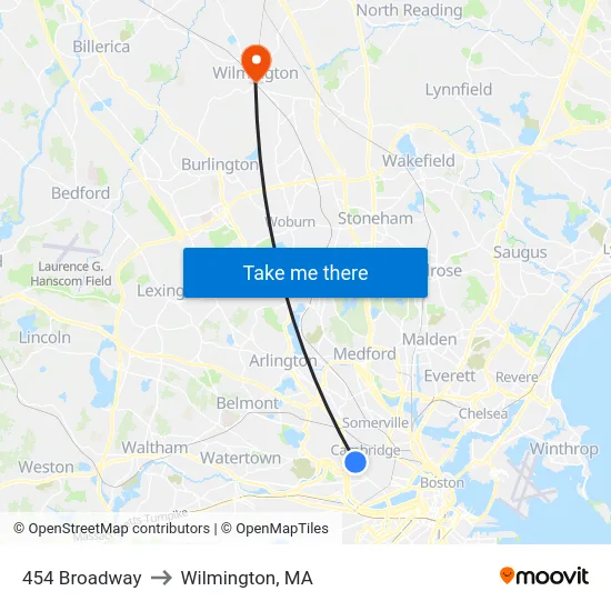 454 Broadway to Wilmington, MA map