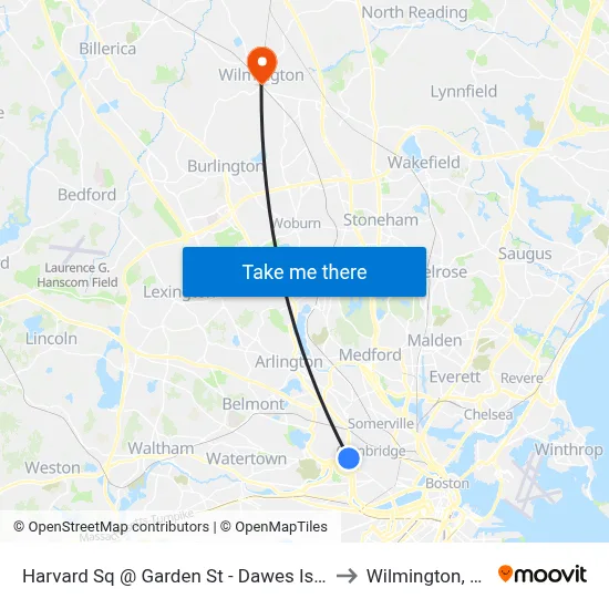 Harvard Sq @ Garden St - Dawes Island to Wilmington, MA map