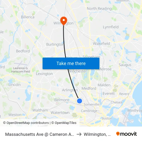 Massachusetts Ave @ Cameron Ave to Wilmington, MA map