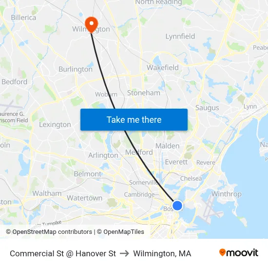 Commercial St @ Hanover St to Wilmington, MA map