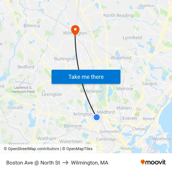 Boston Ave @ North St to Wilmington, MA map