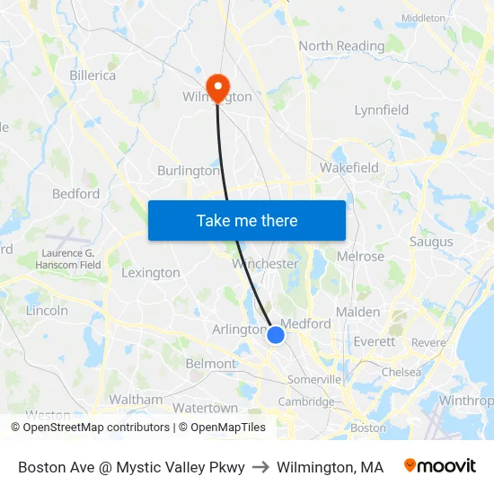 Boston Ave @ Mystic Valley Pkwy to Wilmington, MA map