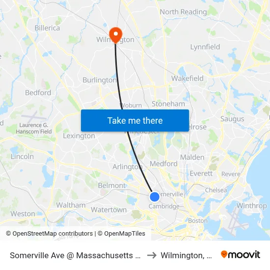Somerville Ave @ Massachusetts Ave to Wilmington, MA map