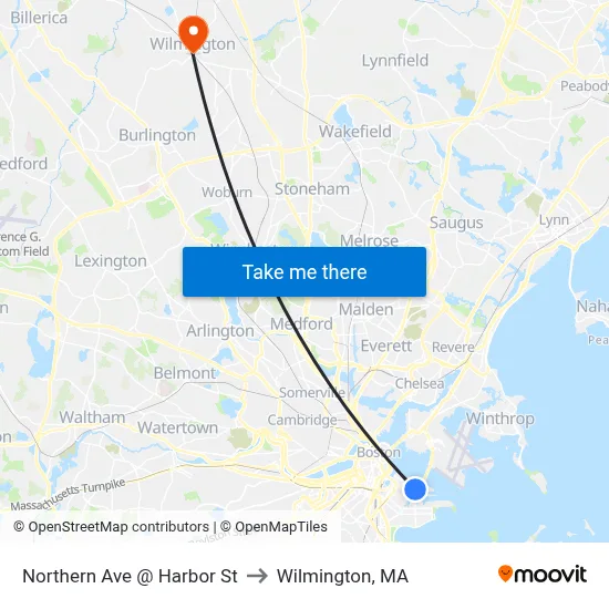 Northern Ave @ Harbor St to Wilmington, MA map