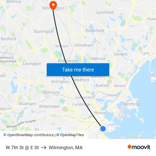 W 7th St @ E St to Wilmington, MA map