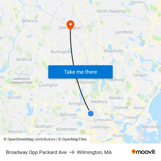 Broadway Opp Packard Ave to Wilmington, MA map