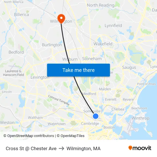 Cross St @ Chester Ave to Wilmington, MA map