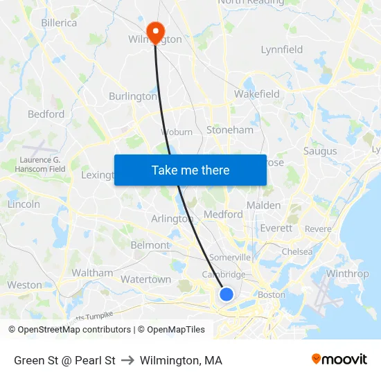Green St @ Pearl St to Wilmington, MA map