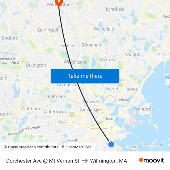 Dorchester Ave @ Mt Vernon St to Wilmington, MA map