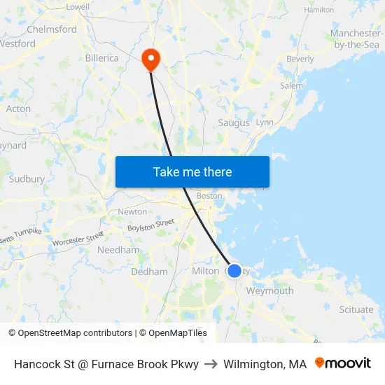 Hancock St @ Furnace Brook Pkwy to Wilmington, MA map