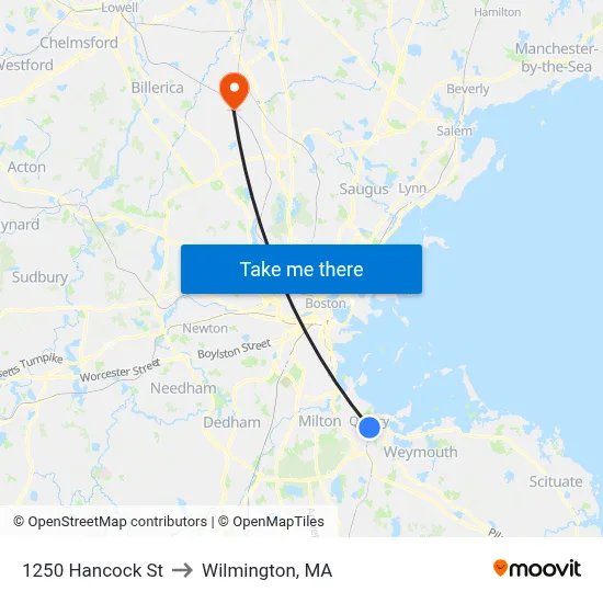 1250 Hancock St to Wilmington, MA map