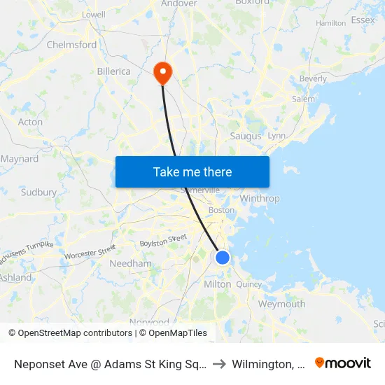Neponset Ave @ Adams St King Square to Wilmington, MA map
