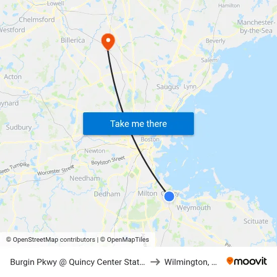 Burgin Pkwy @ Quincy Center Station to Wilmington, MA map