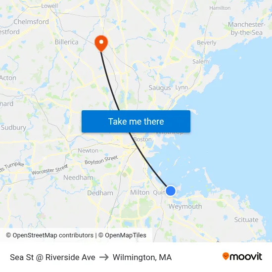 Sea St @ Riverside Ave to Wilmington, MA map