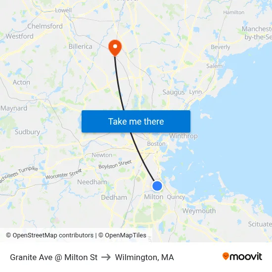 Granite Ave @ Milton St to Wilmington, MA map