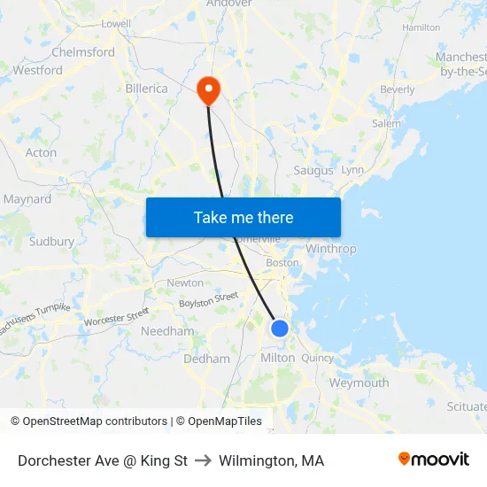 Dorchester Ave @ King St to Wilmington, MA map