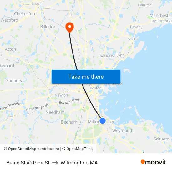 Beale St @ Pine St to Wilmington, MA map