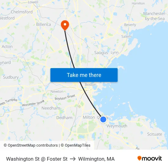 Washington St @ Foster St to Wilmington, MA map