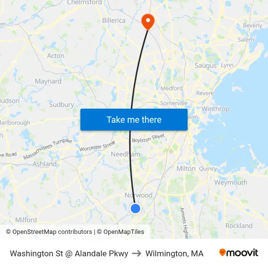Washington St @ Alandale Pkwy to Wilmington, MA map