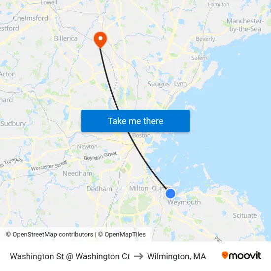 Washington St @ Washington Ct to Wilmington, MA map