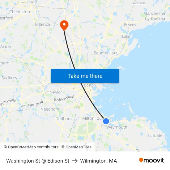 Washington St @ Edison St to Wilmington, MA map