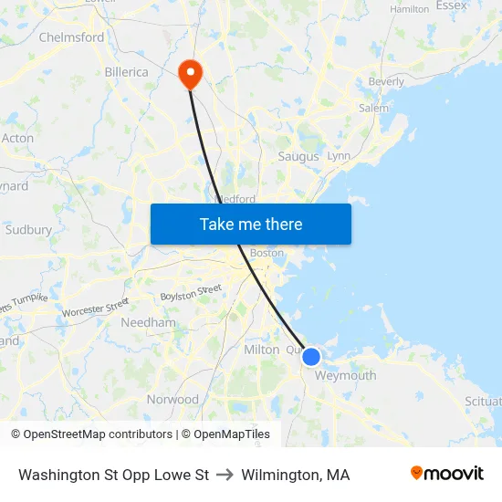 Washington St Opp Lowe St to Wilmington, MA map