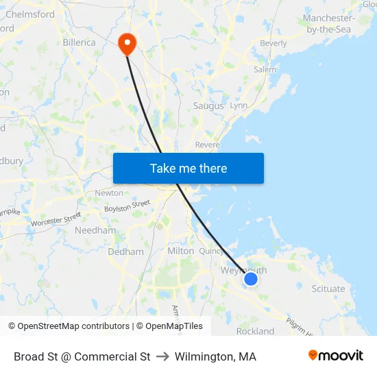 Broad St @ Commercial St to Wilmington, MA map