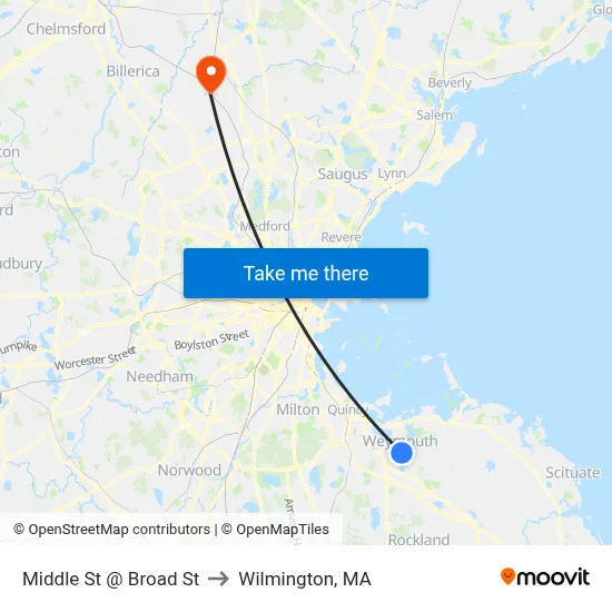 Middle St @ Broad St to Wilmington, MA map