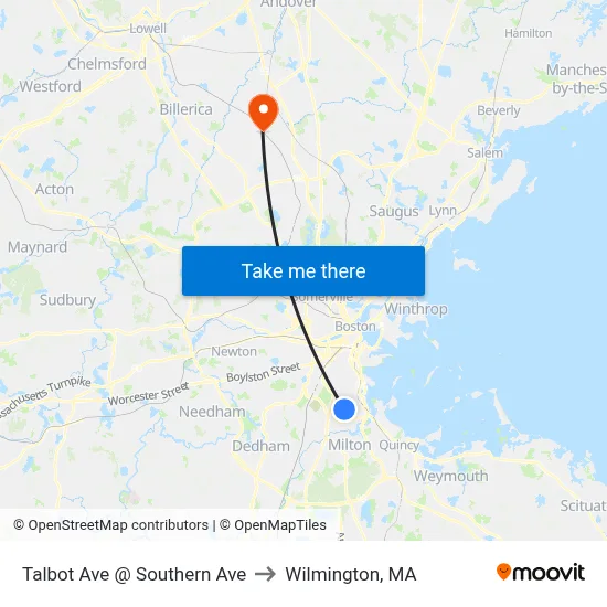 Talbot Ave @ Southern Ave to Wilmington, MA map