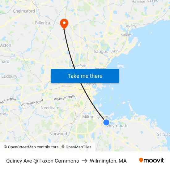 Quincy Ave @ Faxon Commons to Wilmington, MA map