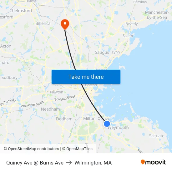 Quincy Ave @ Burns Ave to Wilmington, MA map