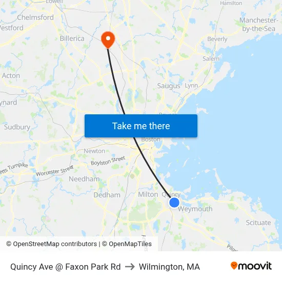 Quincy Ave @ Faxon Park Rd to Wilmington, MA map