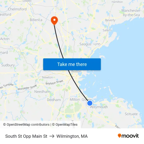 South St Opp Main St to Wilmington, MA map