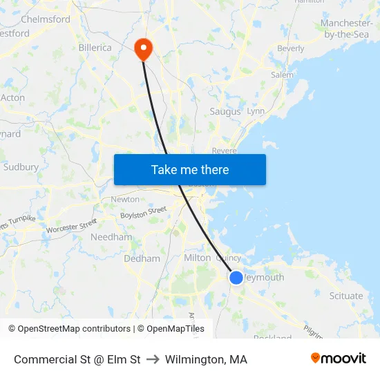 Commercial St @ Elm St to Wilmington, MA map
