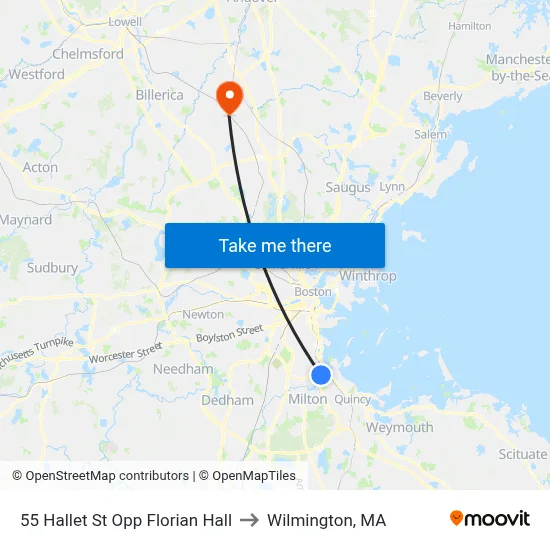 55 Hallet St Opp Florian Hall to Wilmington, MA map