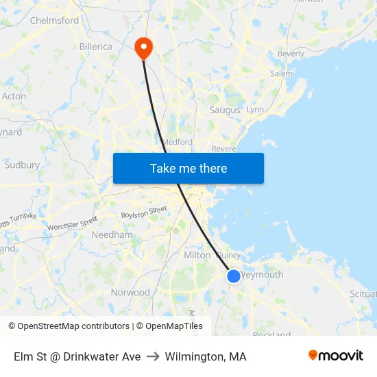 Elm St @ Drinkwater Ave to Wilmington, MA map