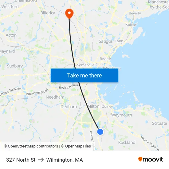 327 North St to Wilmington, MA map