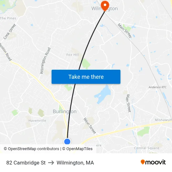 82 Cambridge St to Wilmington, MA map