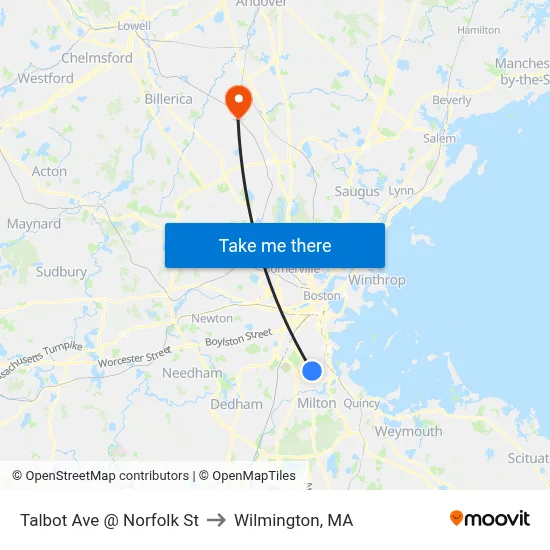Talbot Ave @ Norfolk St to Wilmington, MA map