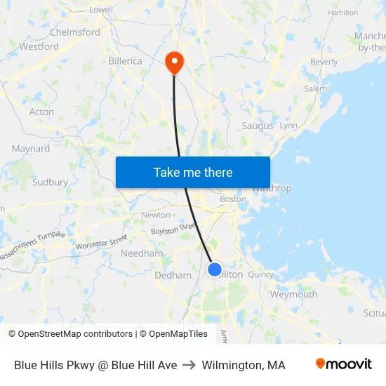 Blue Hills Pkwy @ Blue Hill Ave to Wilmington, MA map