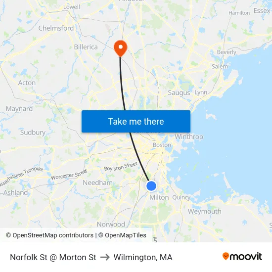 Norfolk St @ Morton St to Wilmington, MA map