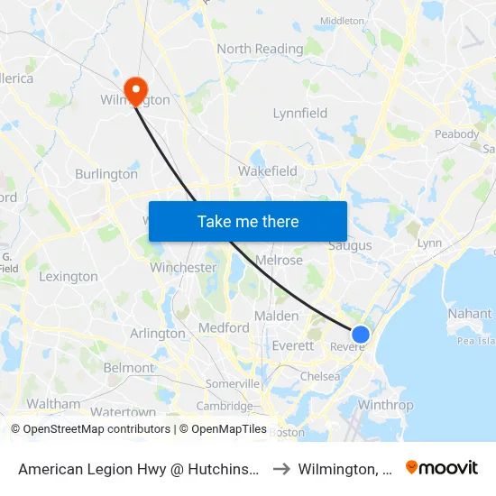 American Legion Hwy @ Hutchinson St to Wilmington, MA map