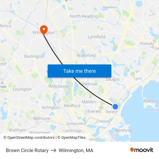 Brown Circle Rotary to Wilmington, MA map